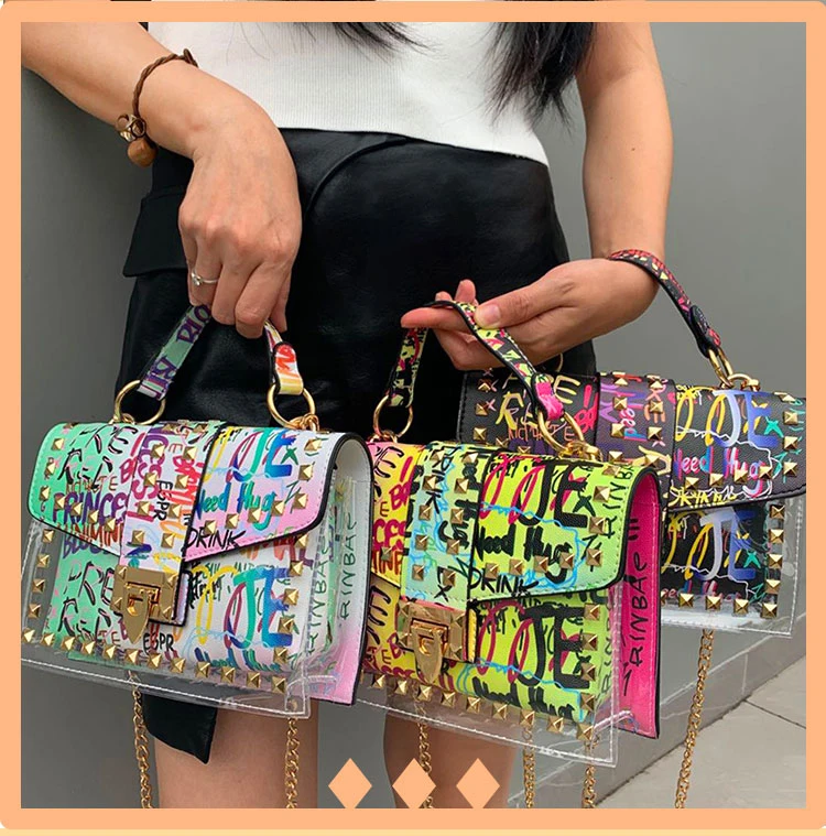 trendy bag famous brand crossbody purses and handbags luxury women graffiti jelly hand bags