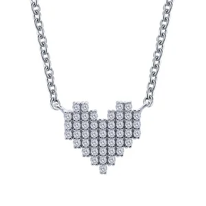 Most Popular 925 Sterling Silver Rhodium Plated Heart-Shaped Necklace Fashionable Simple Love Jewellery with Diamond for Women