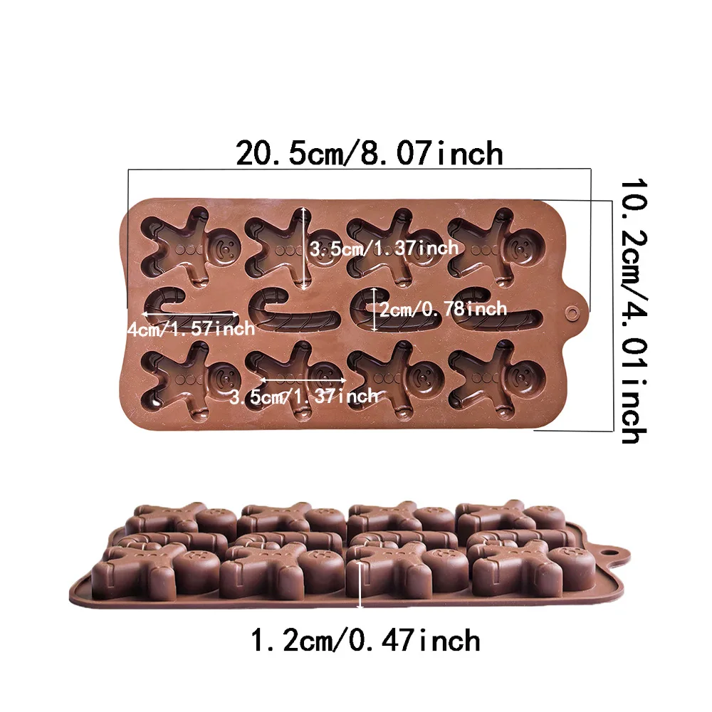 Food Grade Eco-Friendly Gingerbread Man Silicone Chocolate Mold Rectangle Christmas Cartoon Kitchen Baking DIY details
