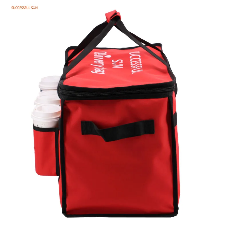 Wholesale Custom Reusable Take-out Insulated Pizza and Food Delivery Bag with 4 Cups Holders Cooler Tote Bag supplier