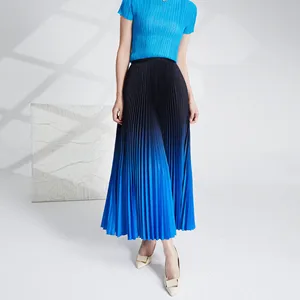 Wholesale Women Clothing Elegant High Waist 100% Polyester Pleated Maxi Skirt Casual Printed Pleated Skirt