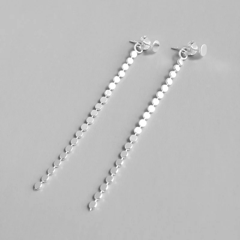 Korean Silver Jewelry Handmade Designer Round Bead Flat Bead Tassel S925 Pure Silver Earring Earrings for Women