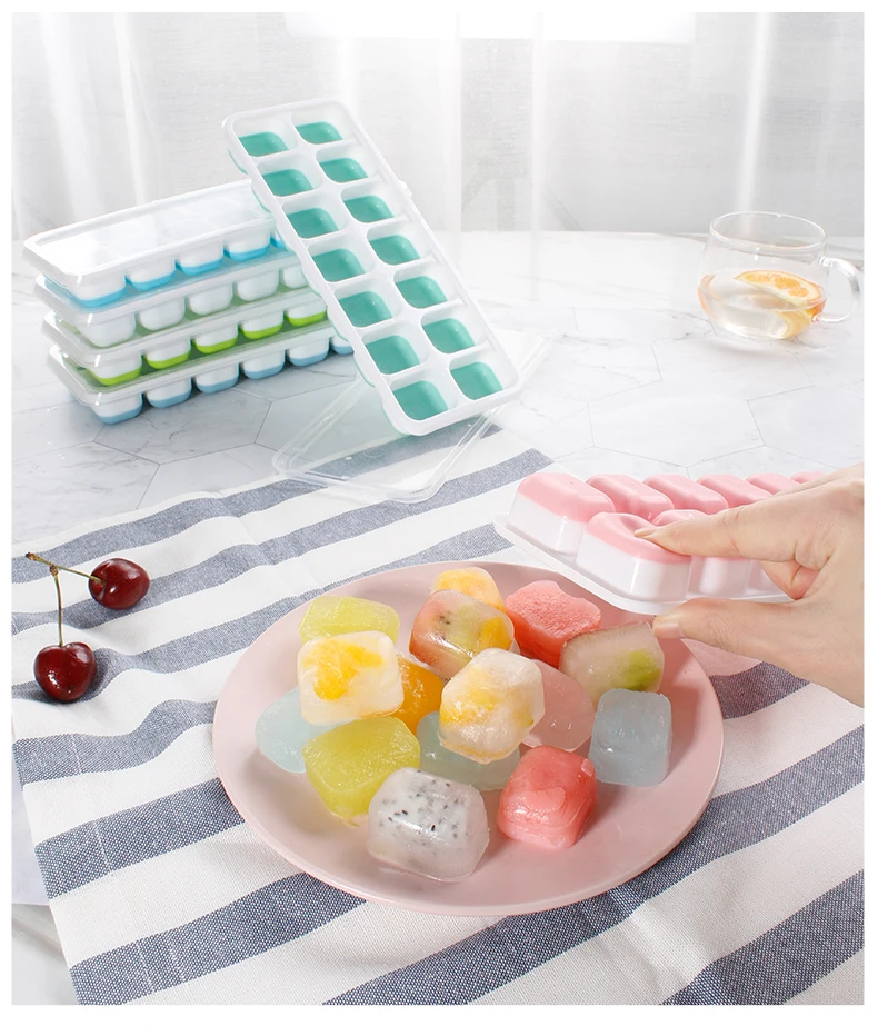 Haixin 14 Grid Biodegradable Ice Cube Tray With Lid Food Grade Silicone Custom Eco-friendly Ice Cube Tray