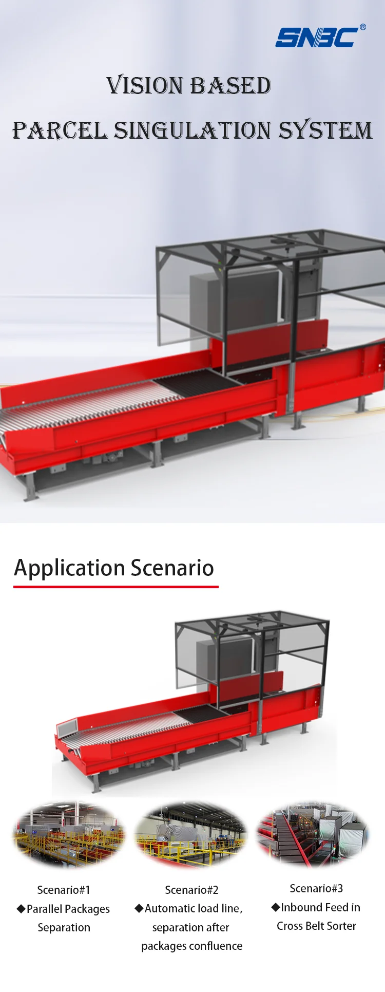 SNBC Package Handling Fast Linear Parcel Singulator for Ecommerce Logistics