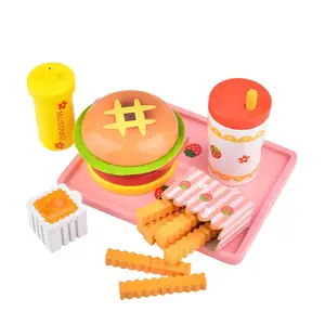 Kitchen Toy Wooden Children Play Kitchen Simulation Burger Hot Dog Toys Children Pretend Play Food Toy Hamburger Combo