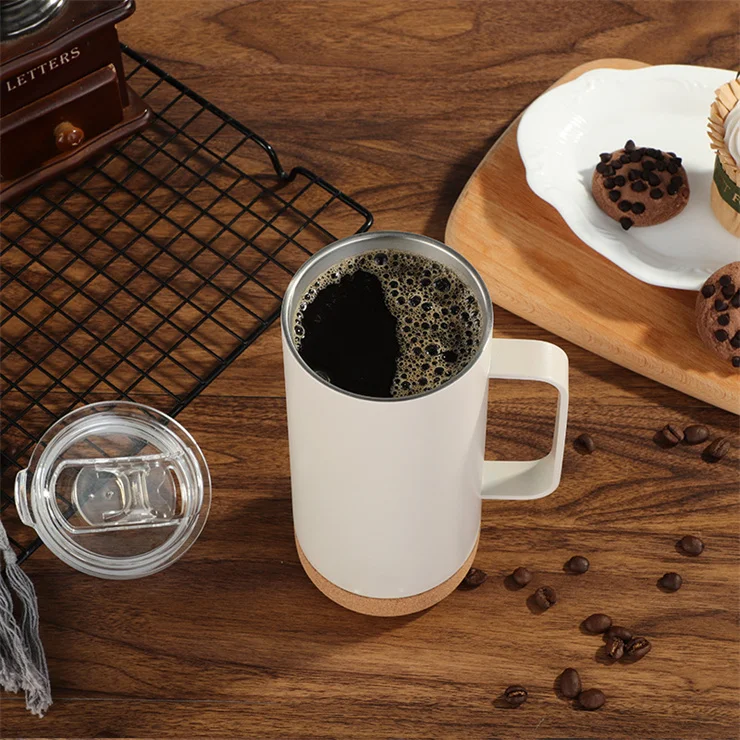 16 OZ Coffee Mugs Set with Removable Insulated Cork Bottom Spillproof Lids  Stainless Steel Thermo with Handle
