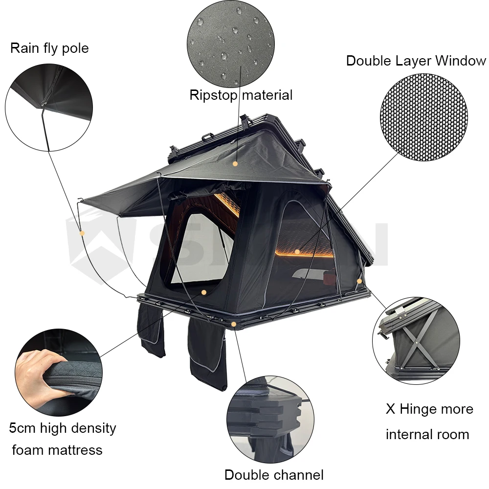 SNDN Camping Aluminum Triangle X Hinge Rooftop Tent Hard Shell 2-3 ...