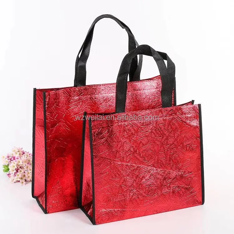 Custom Promotional 100Gsm Shopping Tote Fabric Polypropylene Silver Laminated Pp Non Woven Bag 2