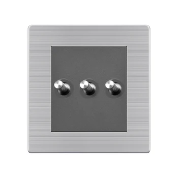 86 Wall switch Building electrical stainless steel gray 3 gang 2 way lever switch Single open double control decorative panel EU