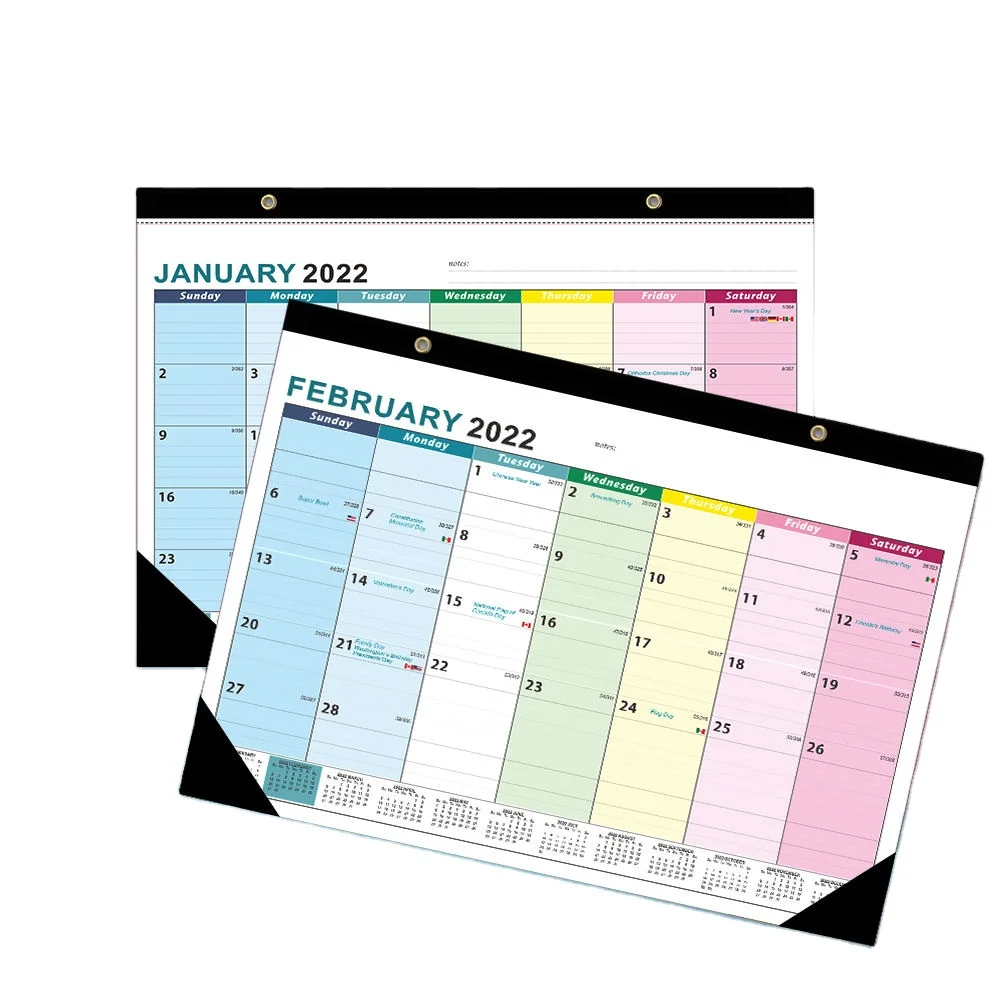 Monatlicher bzw. täglicher großformatiger Wand- und Schreibtischkalender aus recyceltem Papier mit Wire-O-Bindung (250 g/m² / 300 g/m²) für Büro und Ordnungssysteme