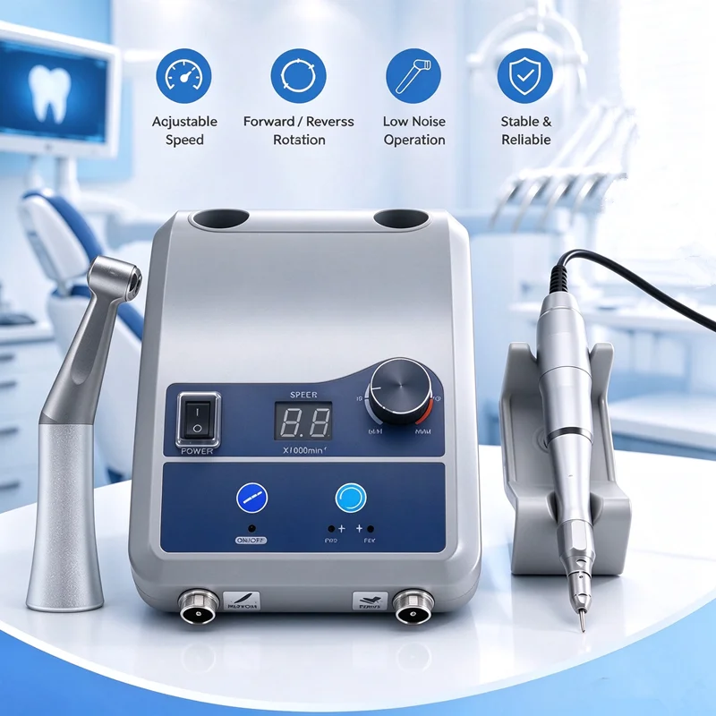 200W Brushless Dental Lab Micromotor 50000RPM Kit E-Type Handpiece Straight & Contra Angle for Dental Training Clinic Laboratory