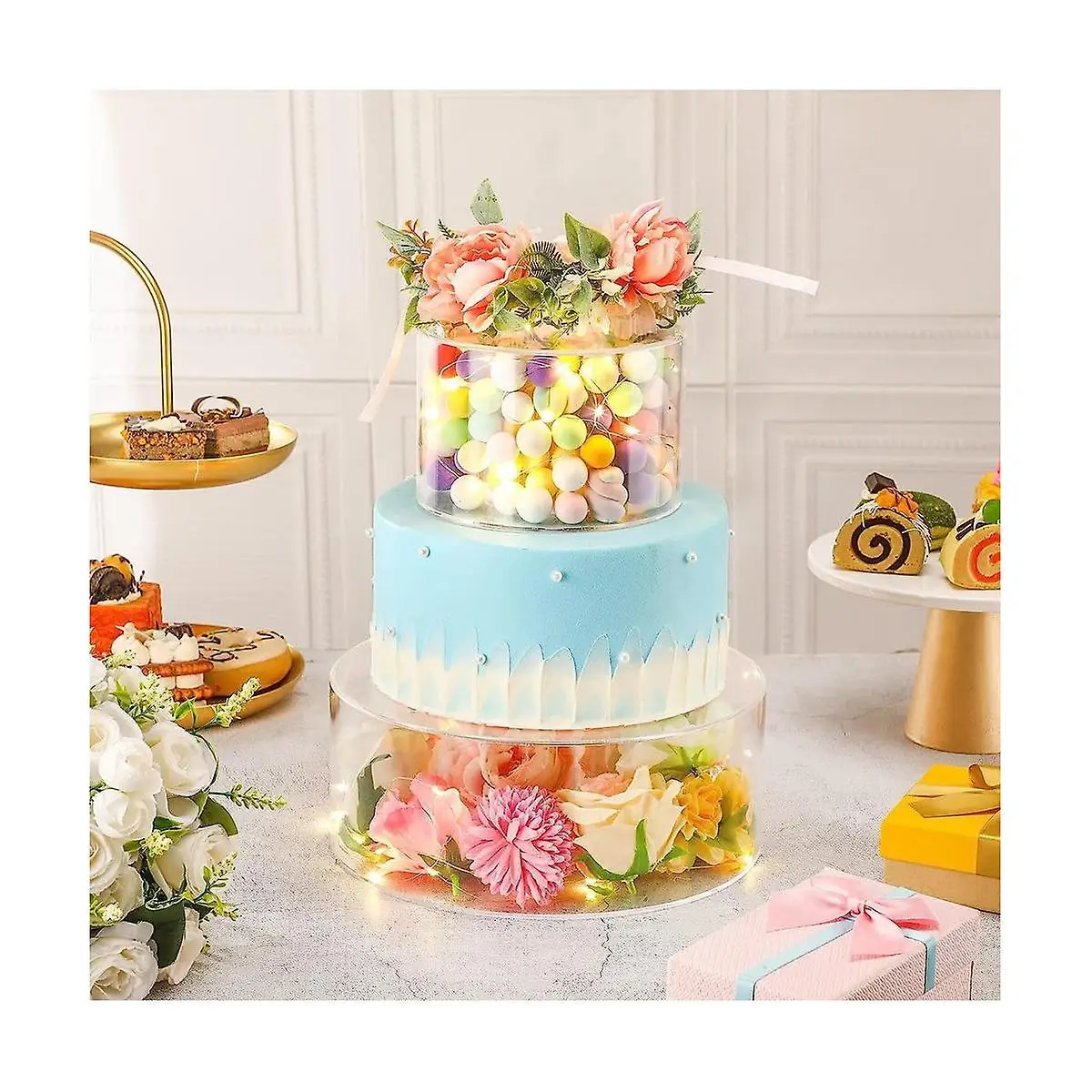 Acrylic Fillable Cake Display Board Clear Fillable Cake Stand Display