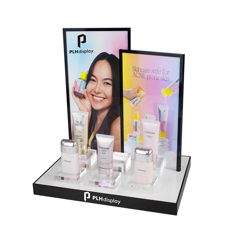 Custom High-end Detachable Acrylic Cosmetics Display Stand for Supermarket Counters Skincare Display Racks