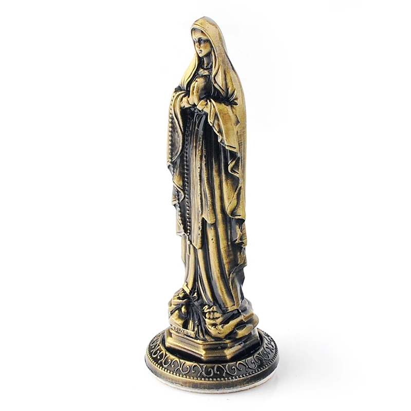Yiwu Ready to Ship Items Religious Christian Catholic Metal Crafts Standing Statues Bronze Plated Statue in Virgin Mary BZR21565