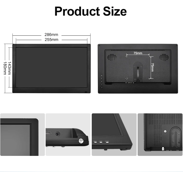 11.6 Inch Industrial Monitor IPS IPS HD-MI VGA Square Screen Plastic TFT Display VESA Wall Mounted Industrial Monitor