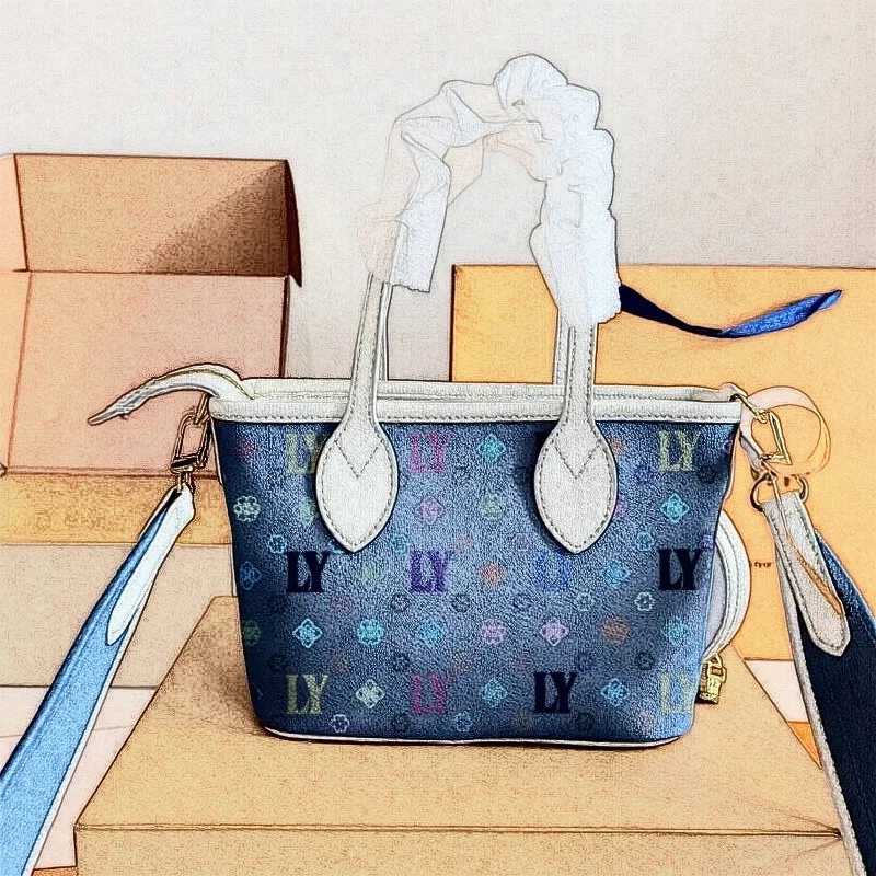Designer Inspired Two-Tone Mini Tote Bag with Detachable Coin Purse Cover Closure Wide Shoulder Strap & Chain for Women