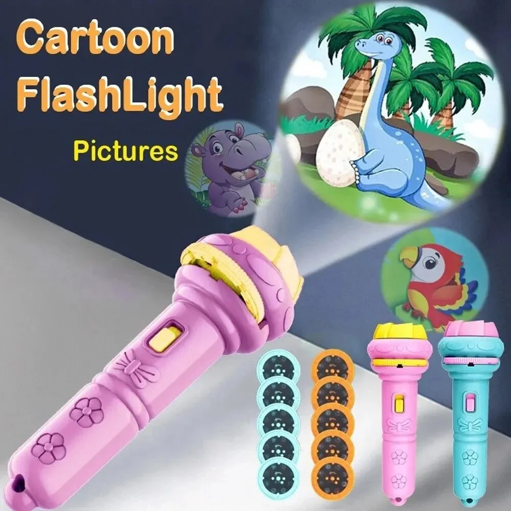 Cartoon Projection Flashlight 24 Patterns Creative Children Flashlight Toy Projector Baby Toys Bedtime Story Book Toy