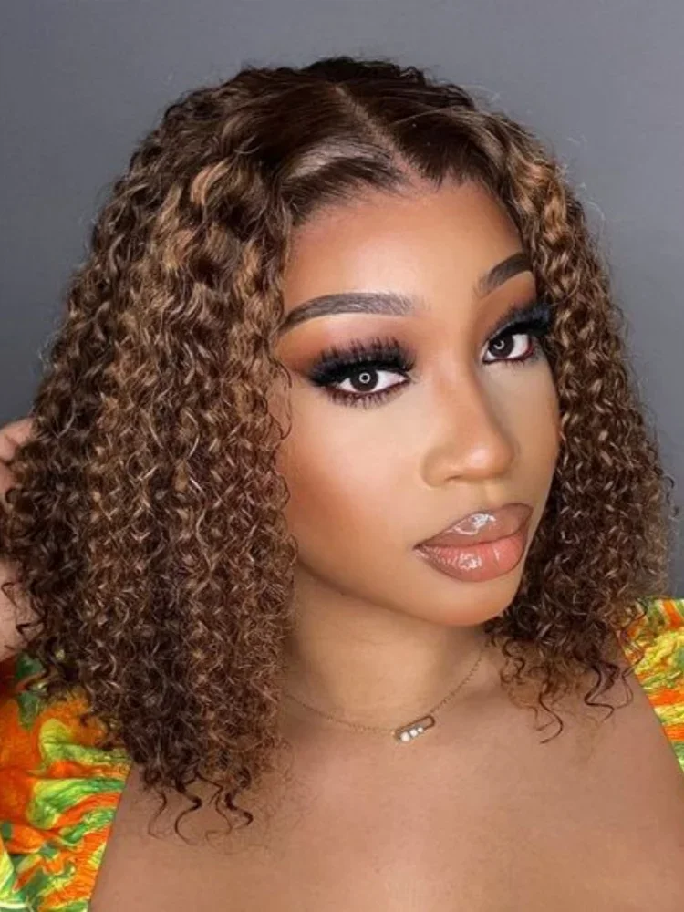 Pruun lühike bob-sinistest lokkis pitsilise esiosaga parukas_voghion.com