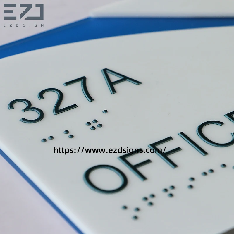 Ezd Custom Acryl Office Slide Door Plates ADA Compliant Signage Braille Door Number Sign for Office Building