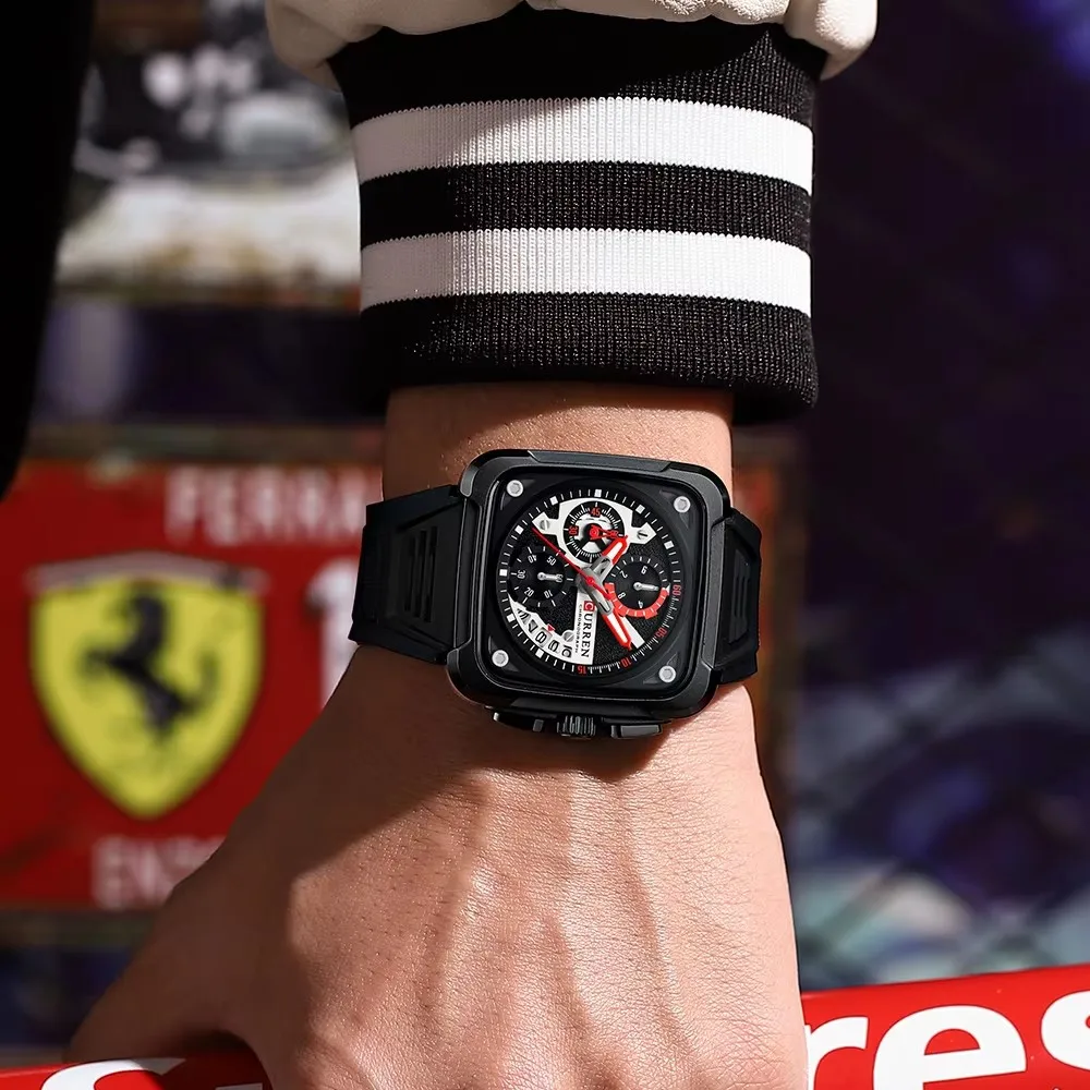 Hot Sale CURREN Watches for Men 8461 Black Square Dial Waterproof