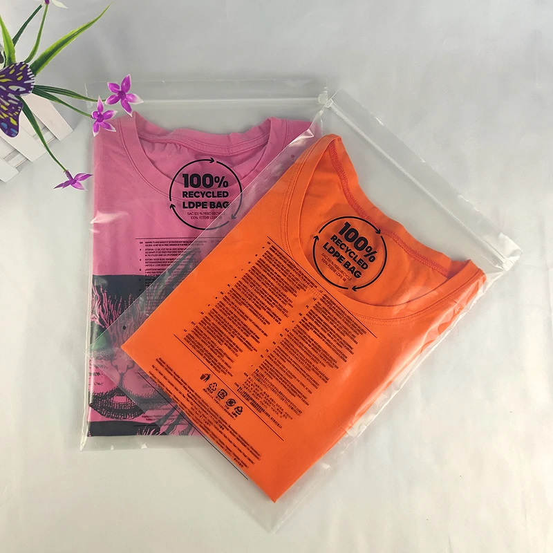 Custom size grs transparent recycled poly bag clothing packaging biodegradable adhesive plastic bags with logos cheap