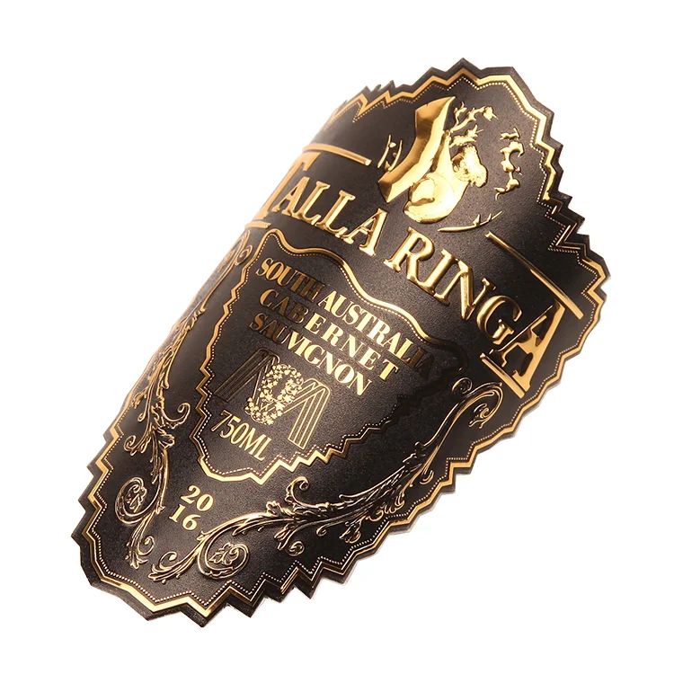 Custom 3D Embossed Wine Bottle Nameplates Black Gold Metallic Labels