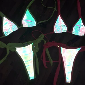 Customized Luxury One-Piece Bikini Sets Quick Dry Reflective Swimwear Flash Light Patchwork Fabric Scoop OEM Service Available