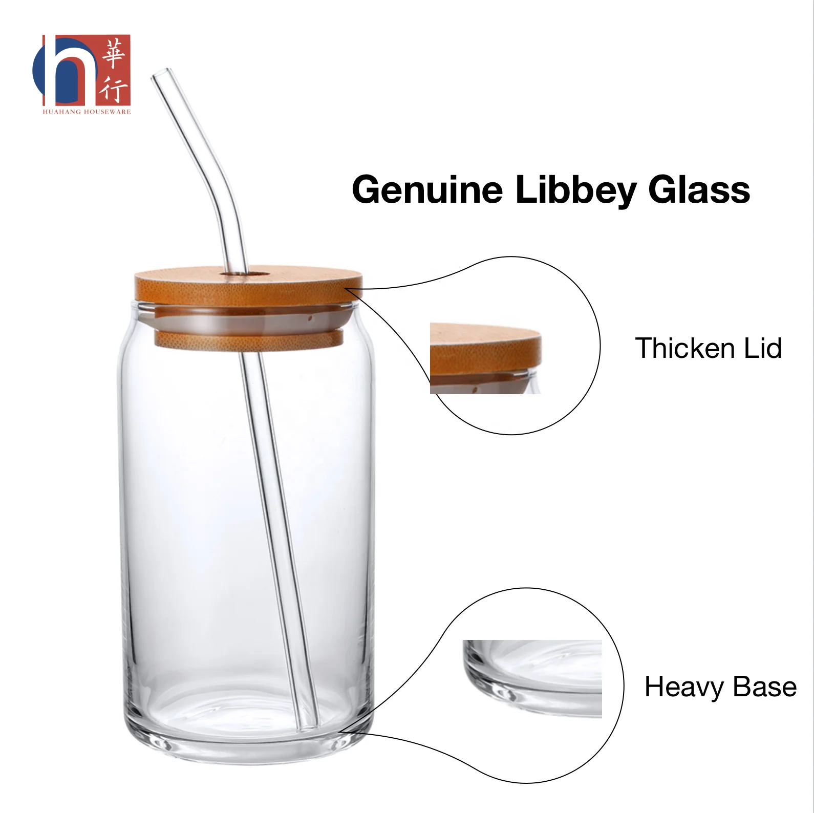 Wholesale Libbey Beer Can Glass With Bamboo Lids and Glass Straws 16 Oz  Blank Glass Can Clear Iced Coffee Glass Can Soda Can Glass 