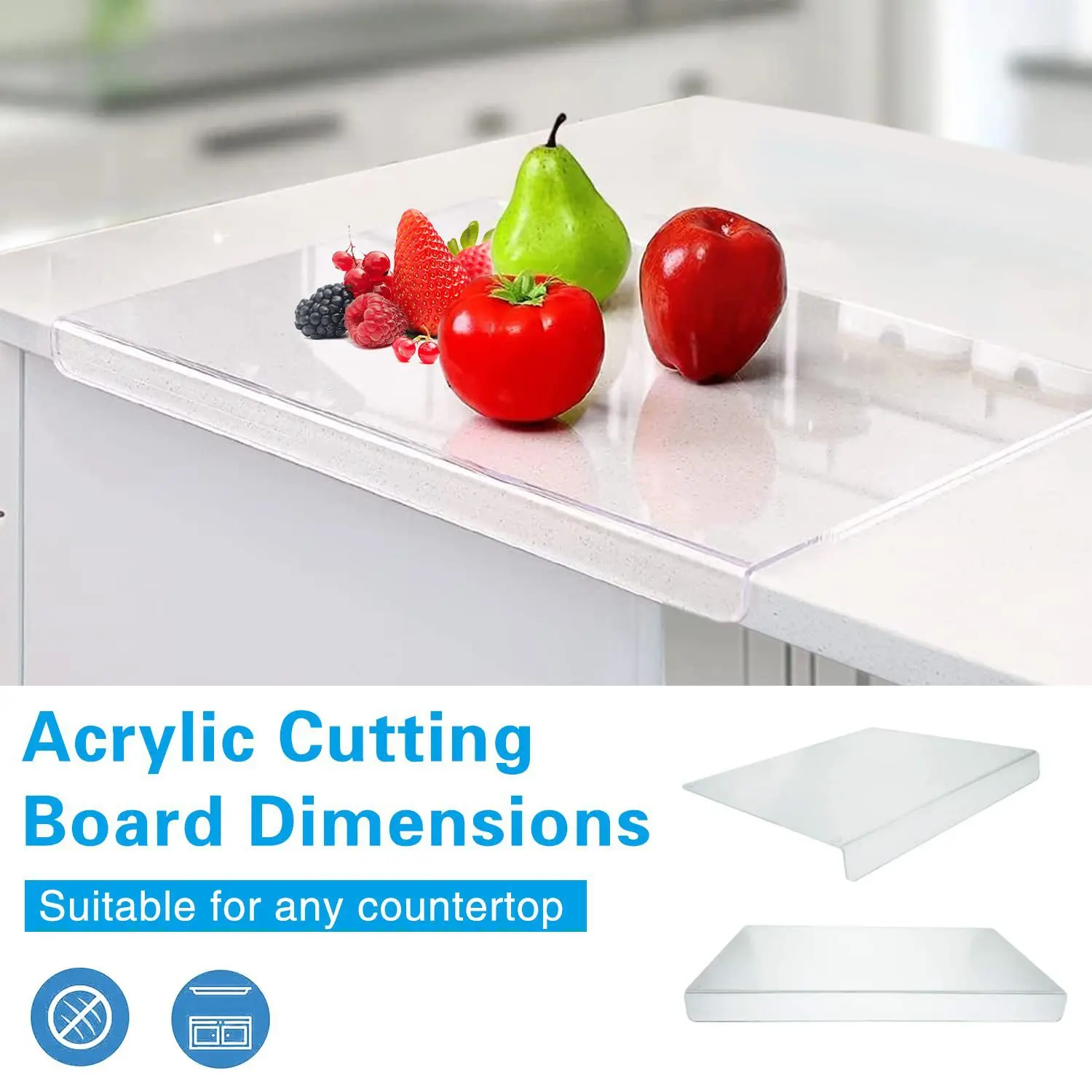 Customized Countertop Acrylic Chopping Blocks 24x18 Inch Large Kitchen Clear Acrylic Cutting Board with Counter Lip