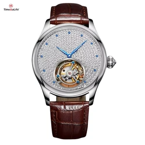 OEM Customized Logo Casual Hollow Automatic Watch Luxury Full Diamond Dial Men's Tourbillon Mechanical Watches
