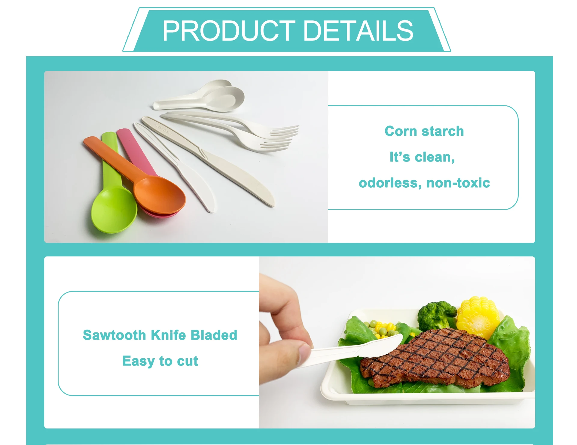 Custom Logo Corn Starch Cutlery Plastic Utensils Disposable Cutlery Eco Compostable Biodegradable Knife Forks Spoons Napkins Set