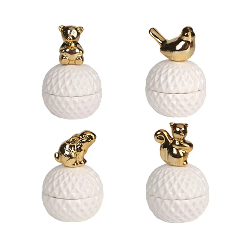 Скандинавская Золотая керамическая шкатулка для хранения ювелирных изделий в виде животных, ожерелье, кольцо, серьги, настольный мини-органайзер для макияжа