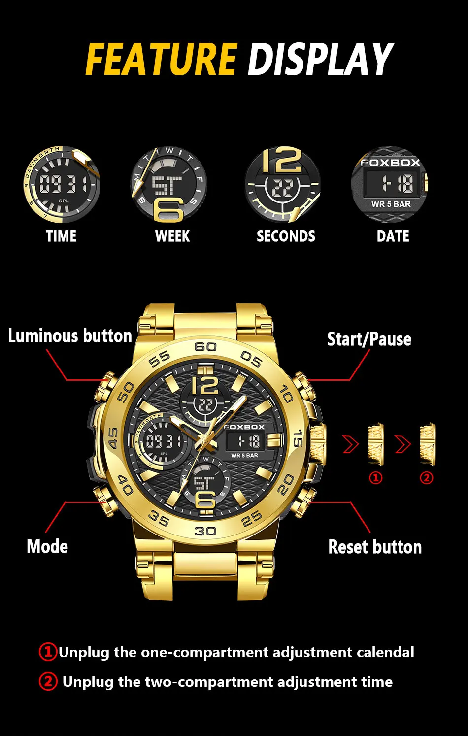 FOXBOX FB0033 Digital Sport Watch for Men Fashion Outdoor Watch Men Top Brand Luxury Waterproof Chronograph Relogio Masculino
