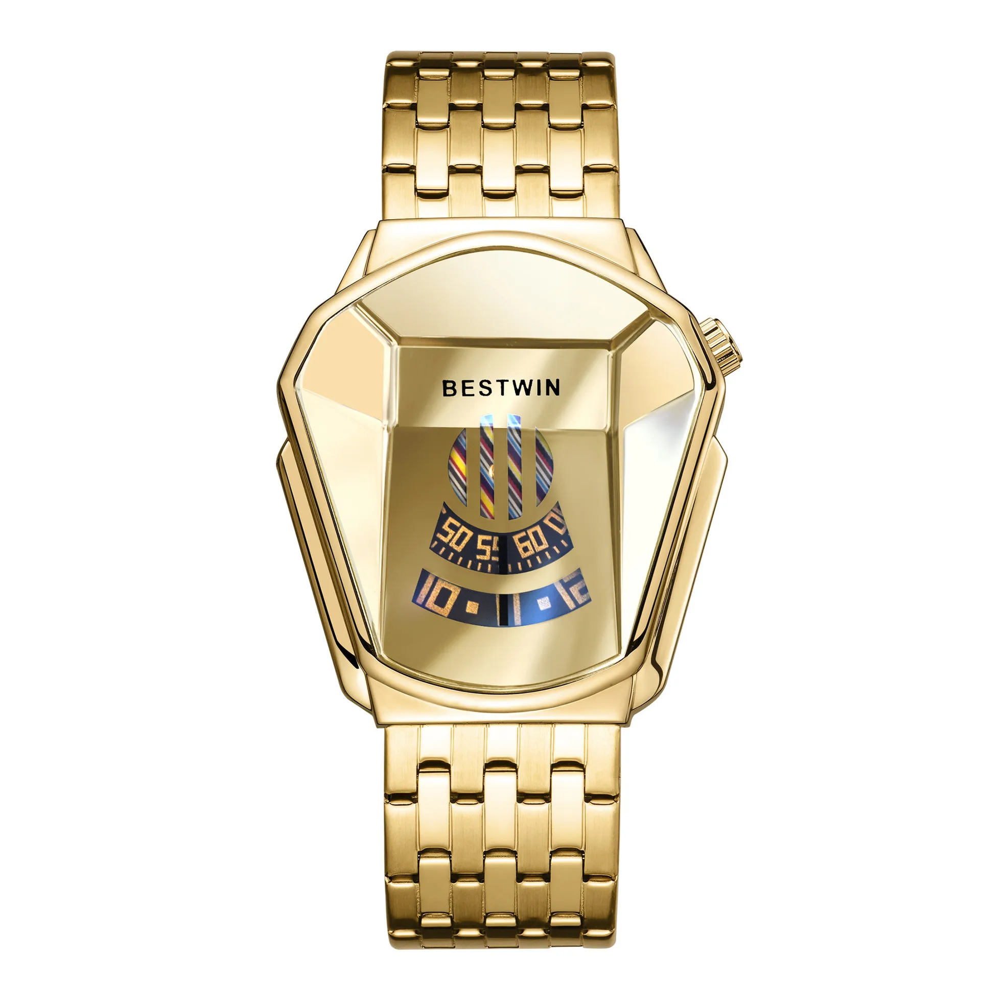 BESTWIN Exclusive Car Shape Engine Stylish Punk Quartz Watches for Men Fashion Stainless Steel Waterproof LED Digital Watch 6615