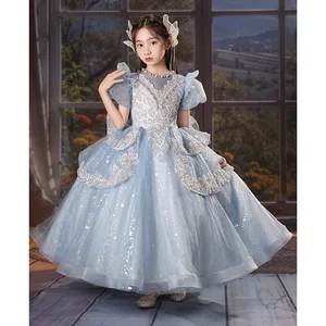 Wholesale Luxury Ball Gown Evening Party Dress for Kids Custom Wedding & Birthday with Embroidered Floral Decoration