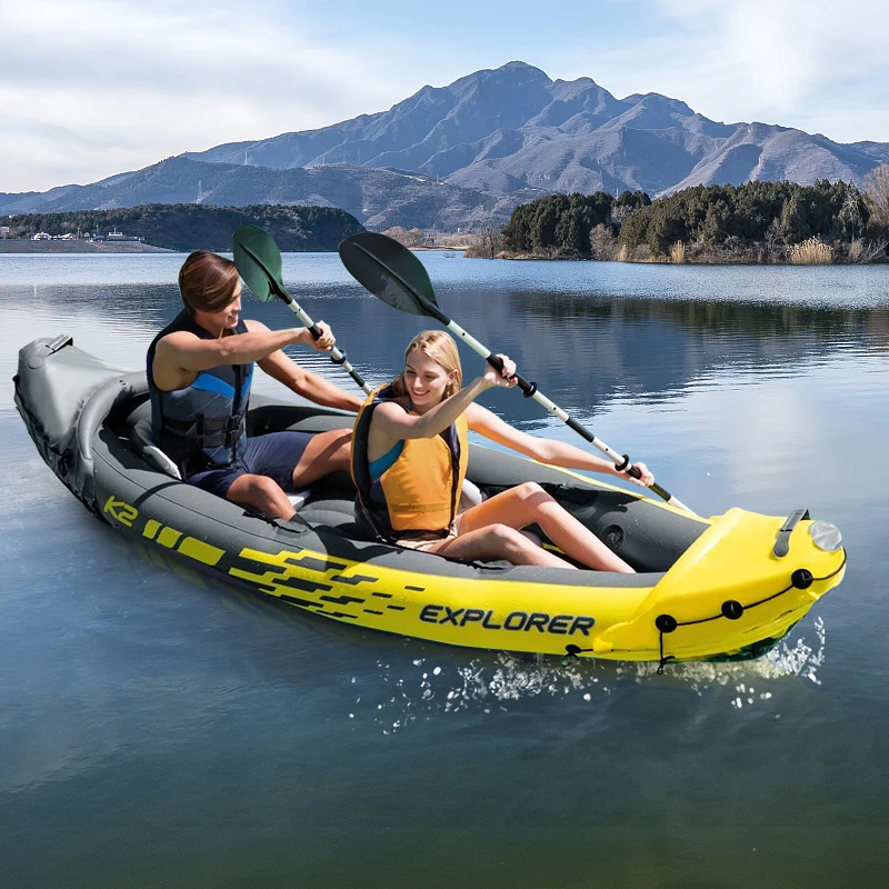 Intex 68307 K2 Kayak 2 Person Inflatable Boat with Paddles and Pump