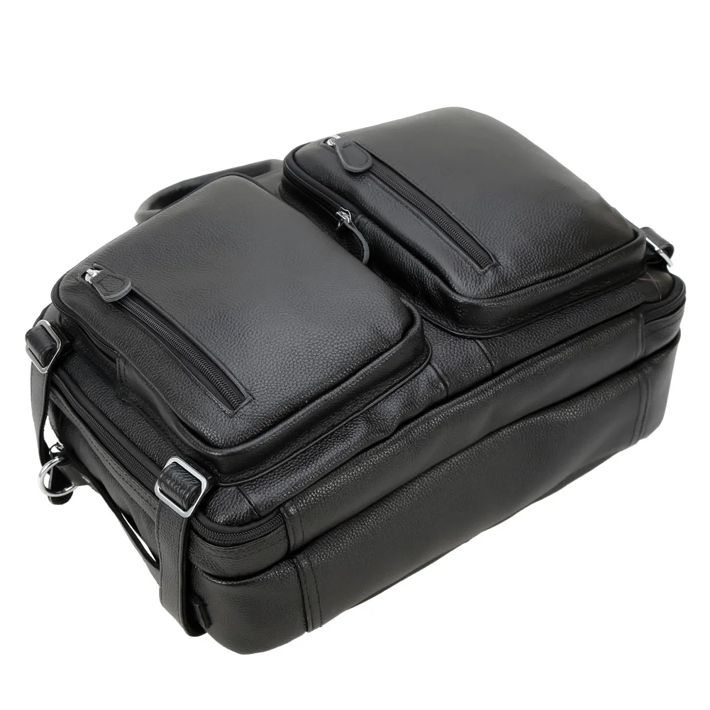 Custom Business Black Top Grain Soft Genuine Leather Laptop Knapsack Cowhide Briefcase Backpack Convertible