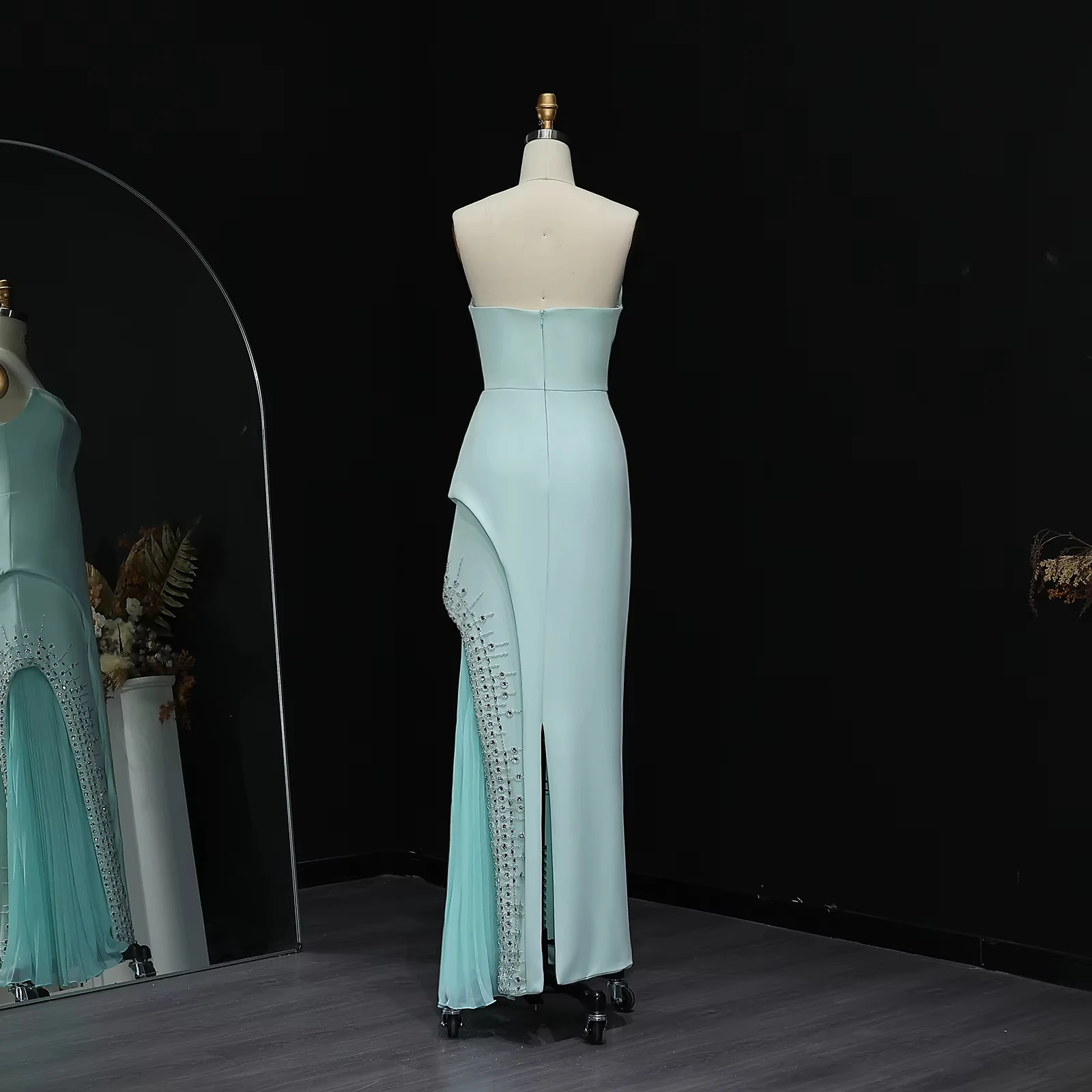 Jancember LSZ022 Luxury Mint Green Evening Dress Satin Mermaid Beaded Prom  Gown Formal Party