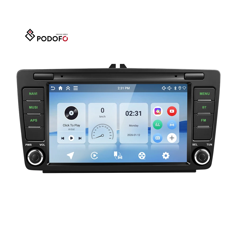 Podofo 8'' 4+64G Car Radio for Skoda Octavia II/MK2/Yeti/Rapid/Rapid Spaceback/Roomster/SuperB Wireless CarPlay Android Auto OEM A4670