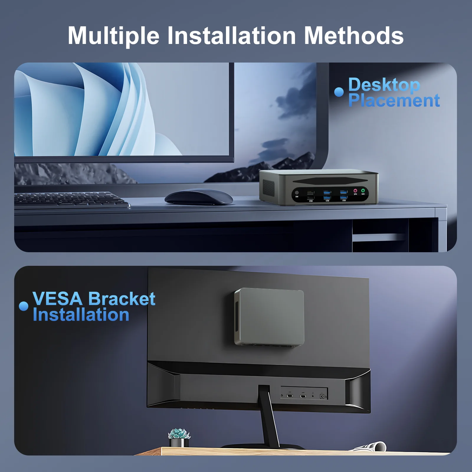 HYSTOU Office Mini PC In-tel Core I5-1340P USB 3.2 Max 64GB DDR5 RAM Type-C Thunderbolt Port 4K DP Triple Display Vesa Mount PC