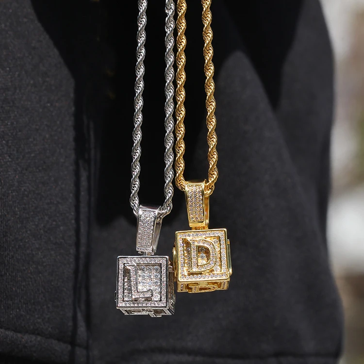 Custom Gold Letter Square Pendant Block 