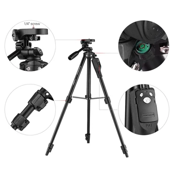 YUNTENG VCT-6808 Camera Tripod for Phone With 3 Phone Holders 4-Section Telescoping Tripod Ball Head Remote Controller detail image