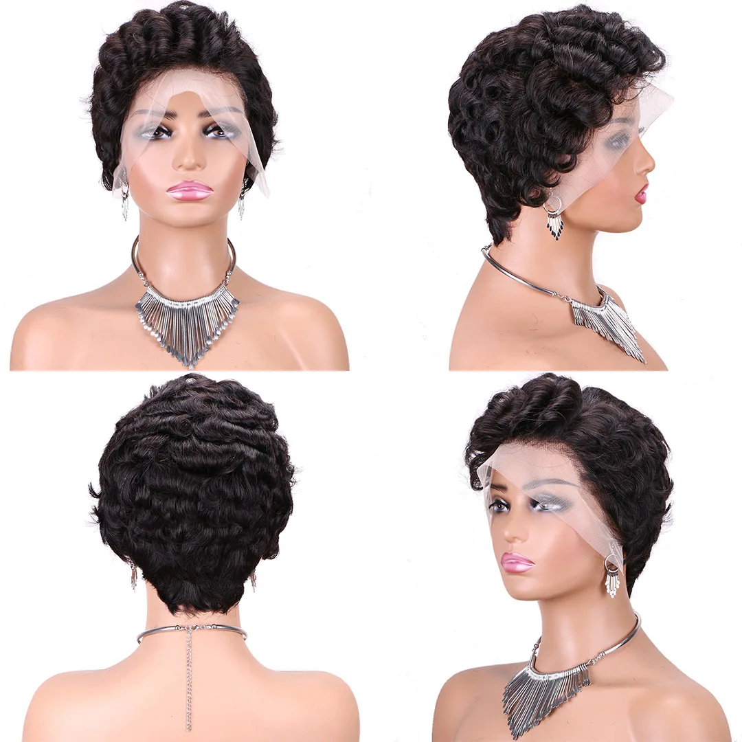 Human Hair Wig 13x4 Short Human Hair Natural Color Silk Elf Headsets In