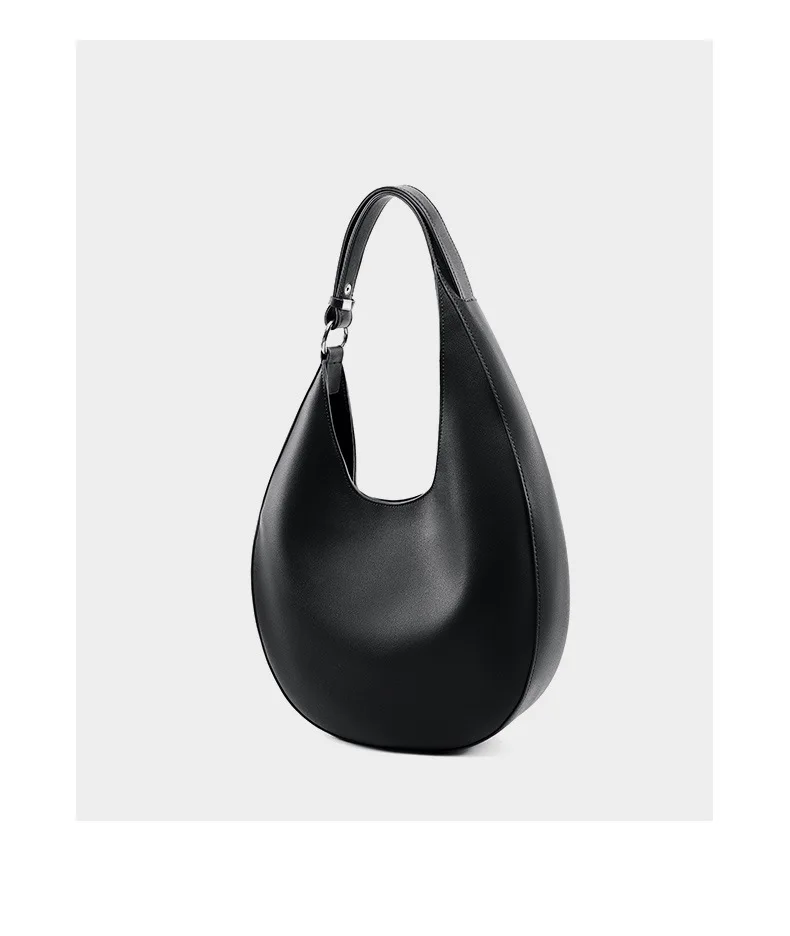 2024 New Genuine Leather Women's Shoulder Bag Half Moon Bag Casual ...
