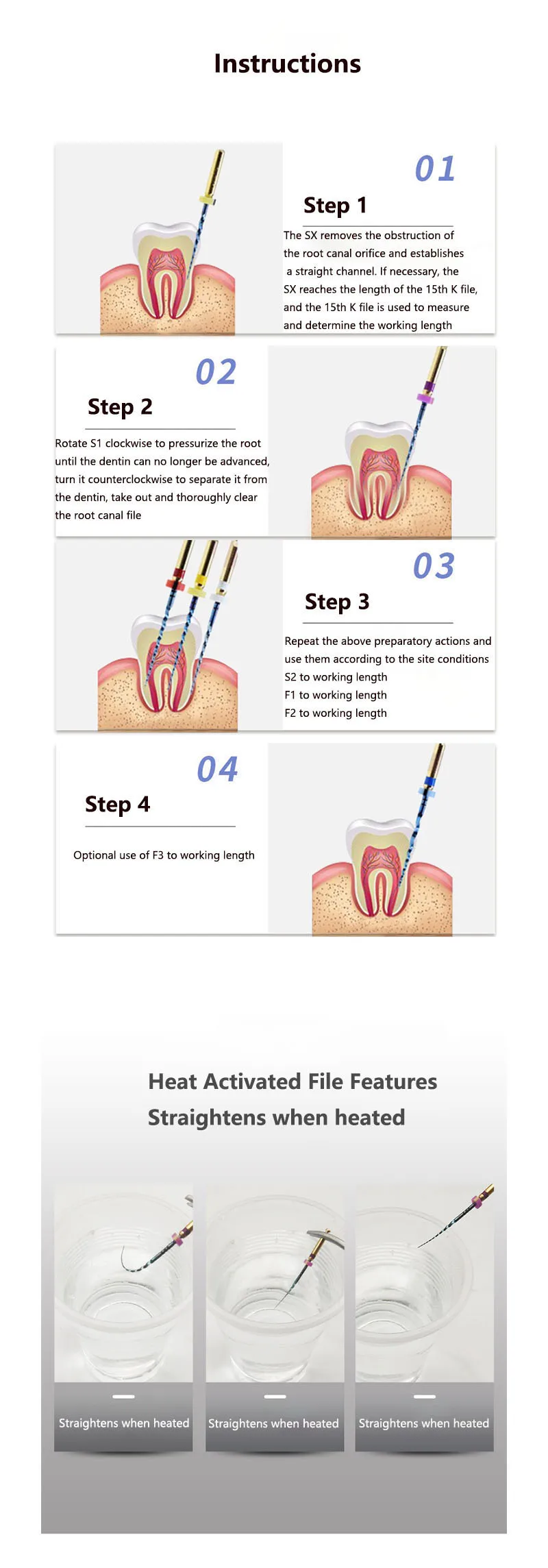 Rotary Files Rainbow Dental Heat Activation Blue Gold Files - Buy Gold ...