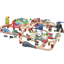 MU Wooden Train Wooden Track Model Train Blocks Toys Puzzle Train Set Gift Model Landscaping Track