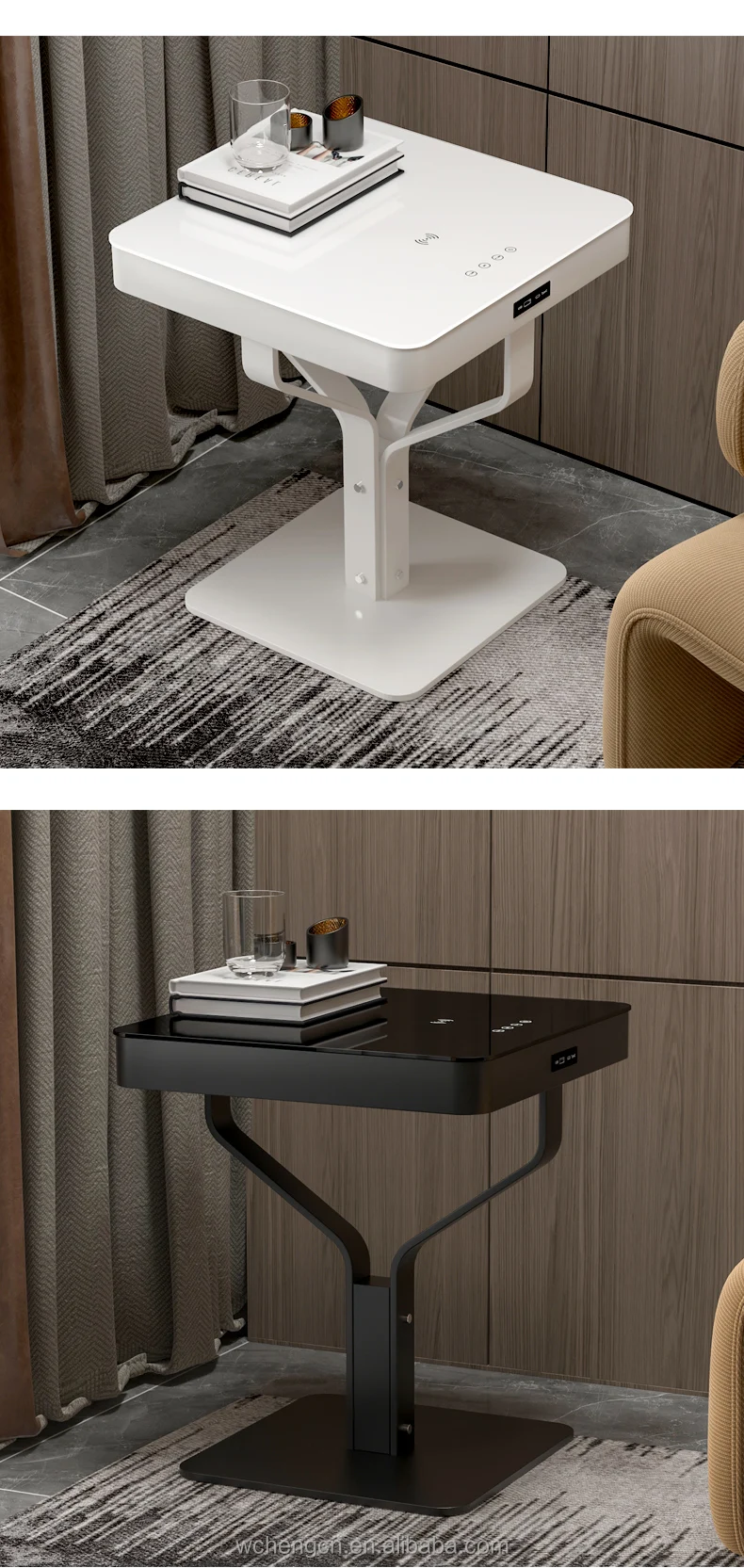 Modern Smart Table Modern Nightstand Tamper Glass Top Home Office Furniture With Speaker ...