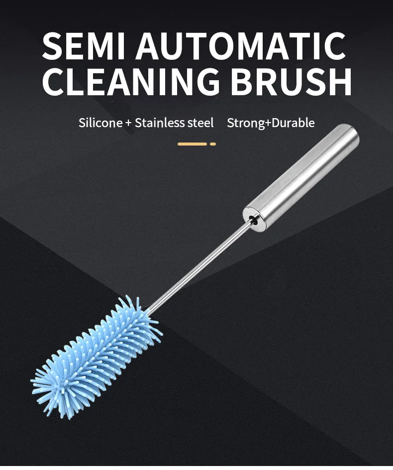 Stainless Steel Household Kitchen Brush Cup Washer Eco-Friendly Silicone Push Cup Cleaning Bottle Sponge Design for Cup Usage