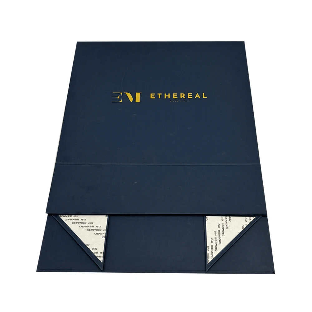 cosmetic box 200g art texture paper navy  blue magnet top flap beauty box packaging with inserts manufacture