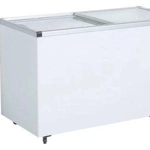 2026 New Style Wholesale Sliding Top Open Glass Door 368L Energy-Saving Manual Defrost Display Chest Freezer for Commercial Use